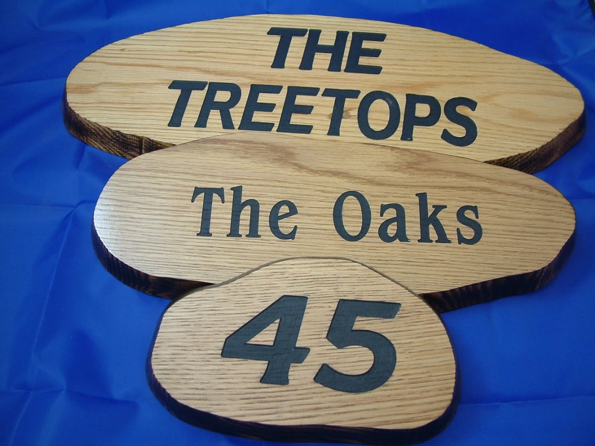 Laser Engraved Oak Slice House Sign